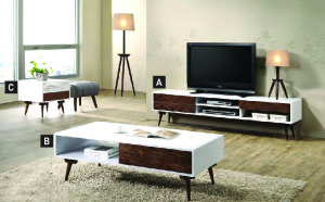 A. IVO1840 - TV stand, B. IVO1266 coffee table, C. IVO1233 side table-01