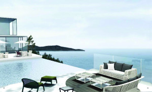 Tide of Weave outdoor coffee table and outdoor sofa